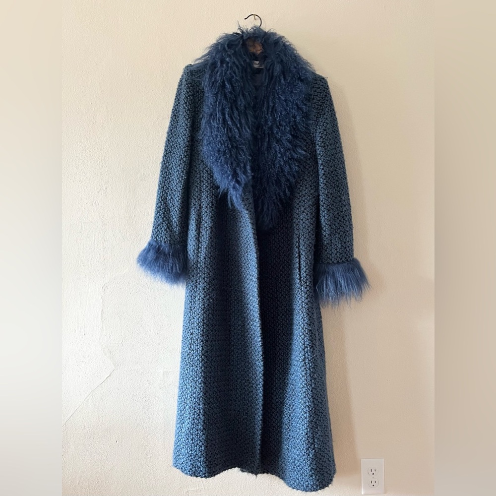 Blue Mongolian Lamb Fur Wool Coat Saks Potts Style